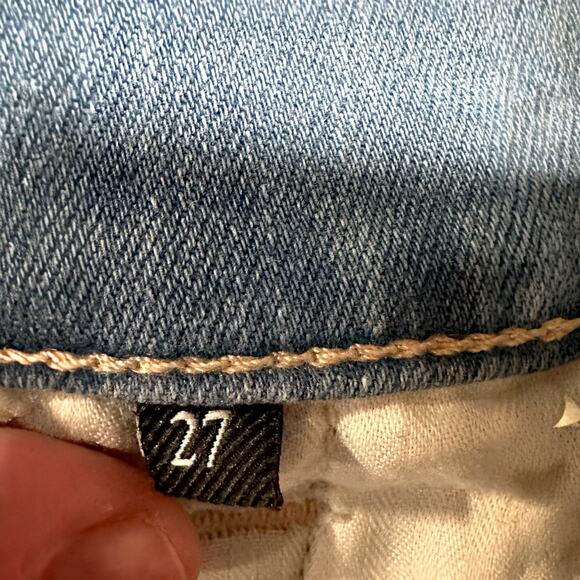7 For All Mankind The Ankle Skinny Light Blue Mid Rise Raw Hem Jeans Womens 27 - Picture 4 of 11